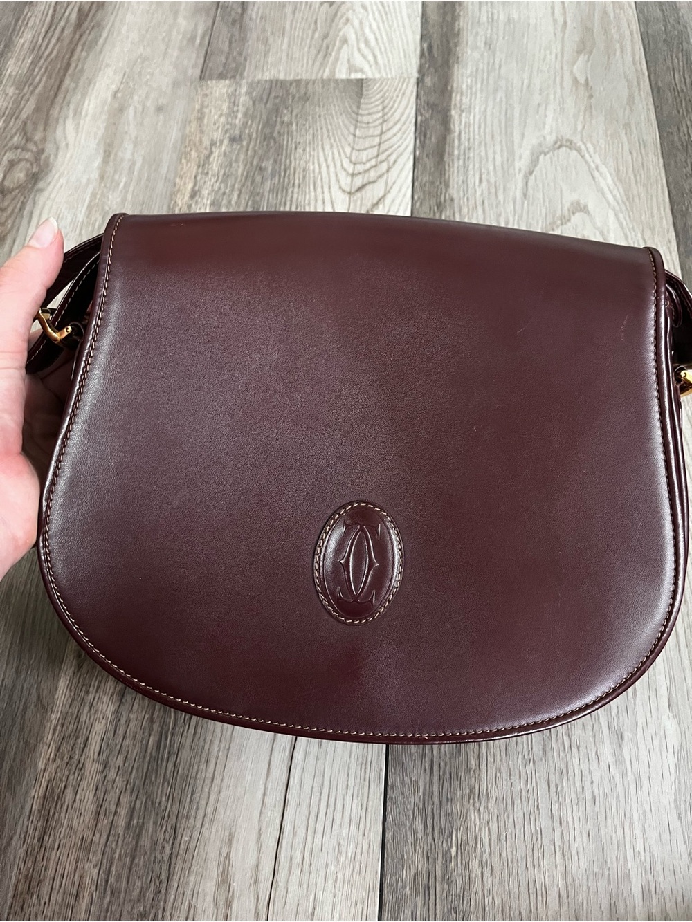 Cartier Burgundy Leather Saddle Crossbody Bag